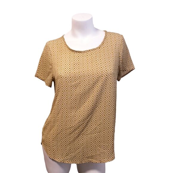 Pleione Blouse Short Sleeve Popover Top Size Small Mustard Made in USA - Picture 1 of 5